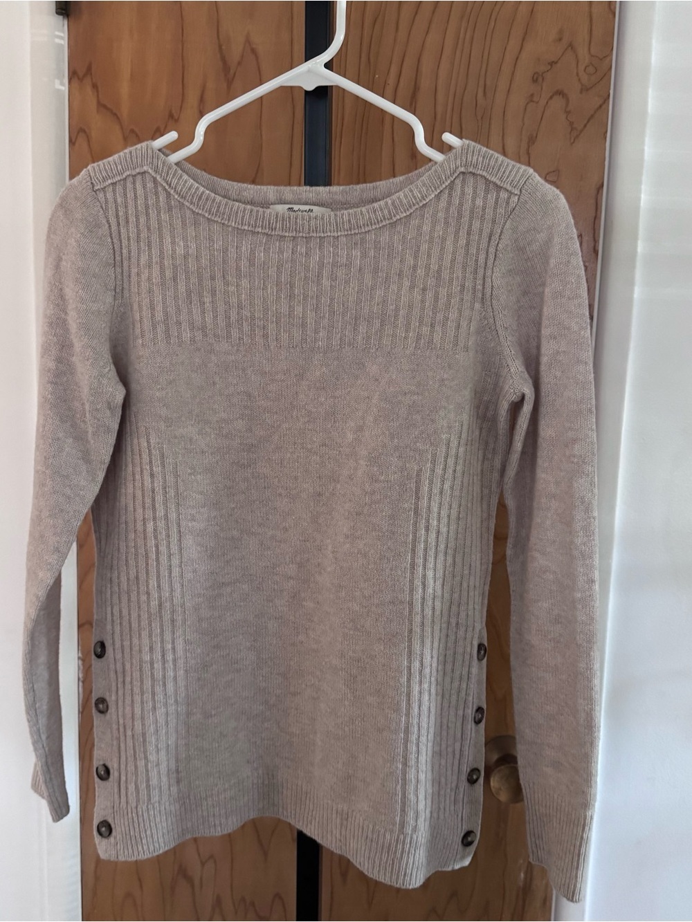 Madewell 100 % Merino wool Ribbed Yoke Button-Side Sweater cream XS